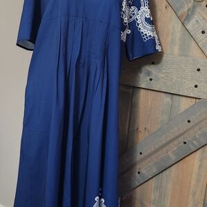 Elegant Blue Womens Dress with White Accents
